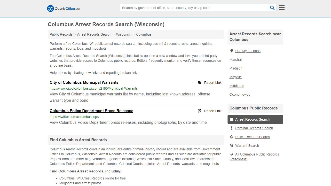 Arrest Records Search - Columbus, WI (Arrests & Mugshots) - County Office